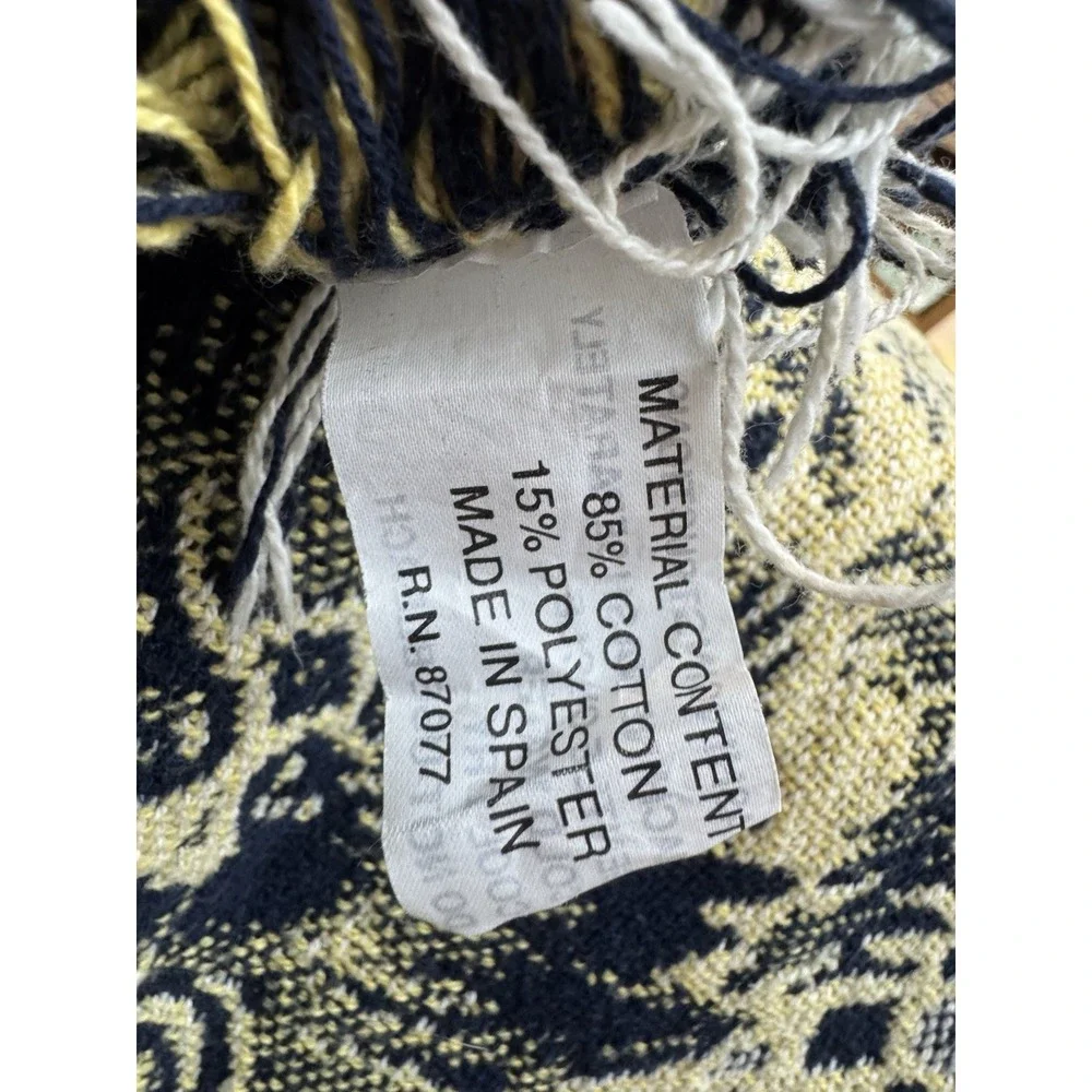 Vintage Woven Cat Kittens Throw Blanket Fringe Navy Cream 43x54 Tapestry Cottage - Picture 14 of 14